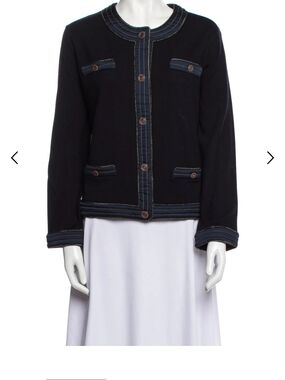 Tory Burch Merino Wool Jacket Burgundy Trim/Button Details